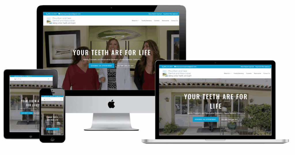 Mountain and Sea Dental website shown on desktop, laptop, tablet and phone screens