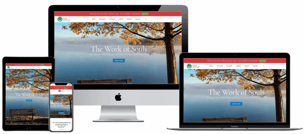 The Faber Institute website shown on desktop, laptop, tablet and phone screens
