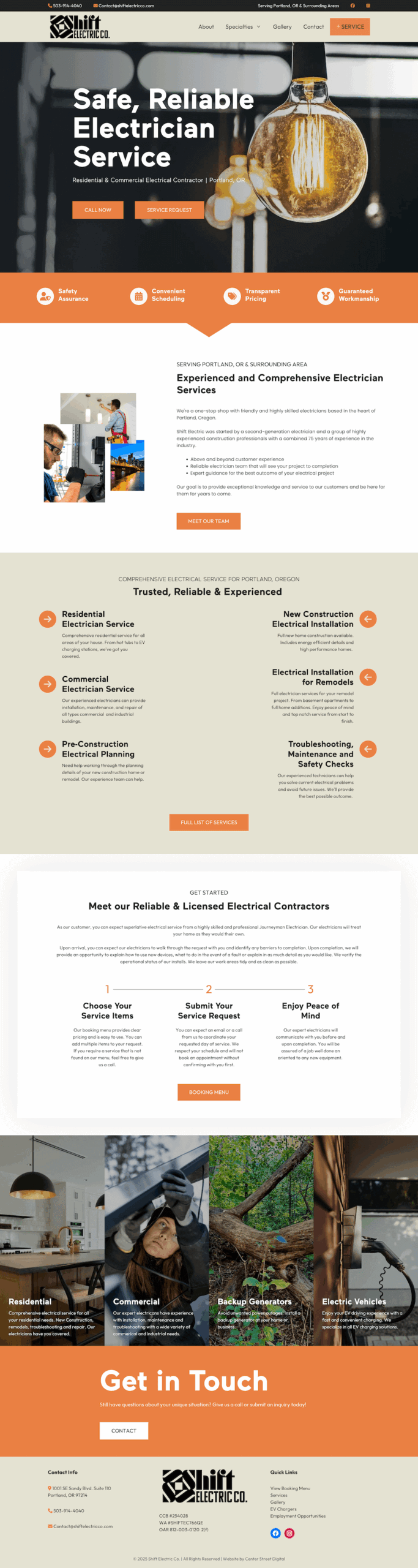 Shift Electric Co. website homepage